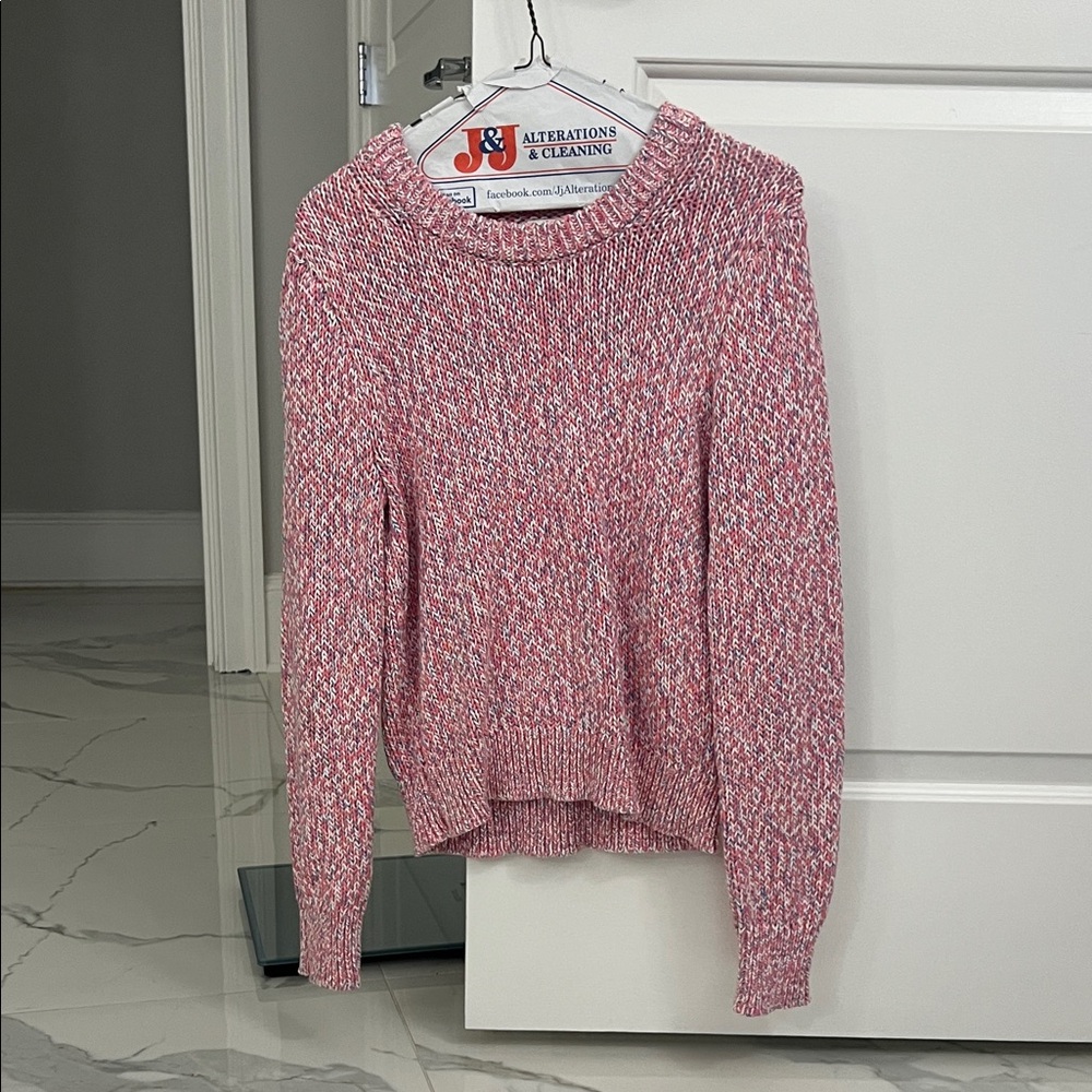 J. Crew Pink and White Cowl Neck Sweater